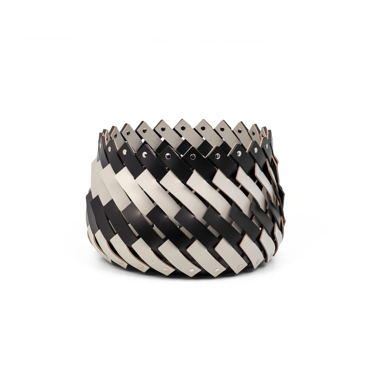 Leather Strips Round Basket S | Pinetti Almeria | OROA.com