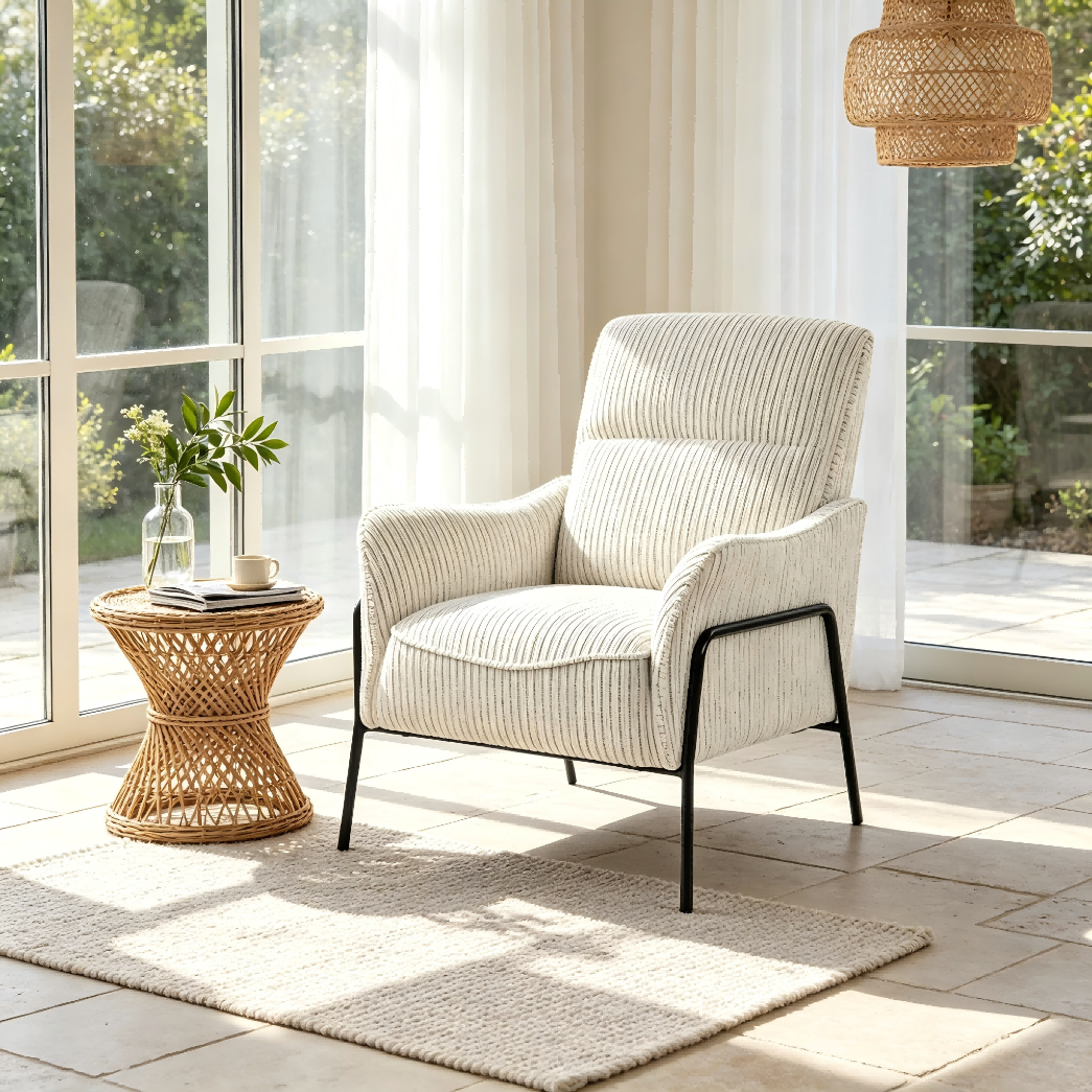 Riva Striped Accent Chair in Grey | OROA