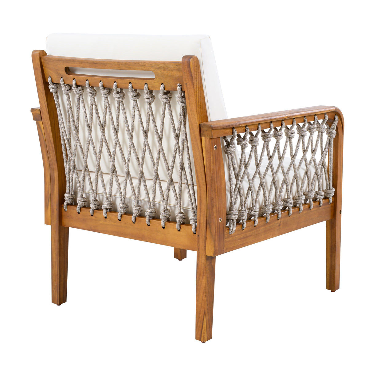 Teak - Outdoor Acacia Wood Club Chair with Handwoven Rope