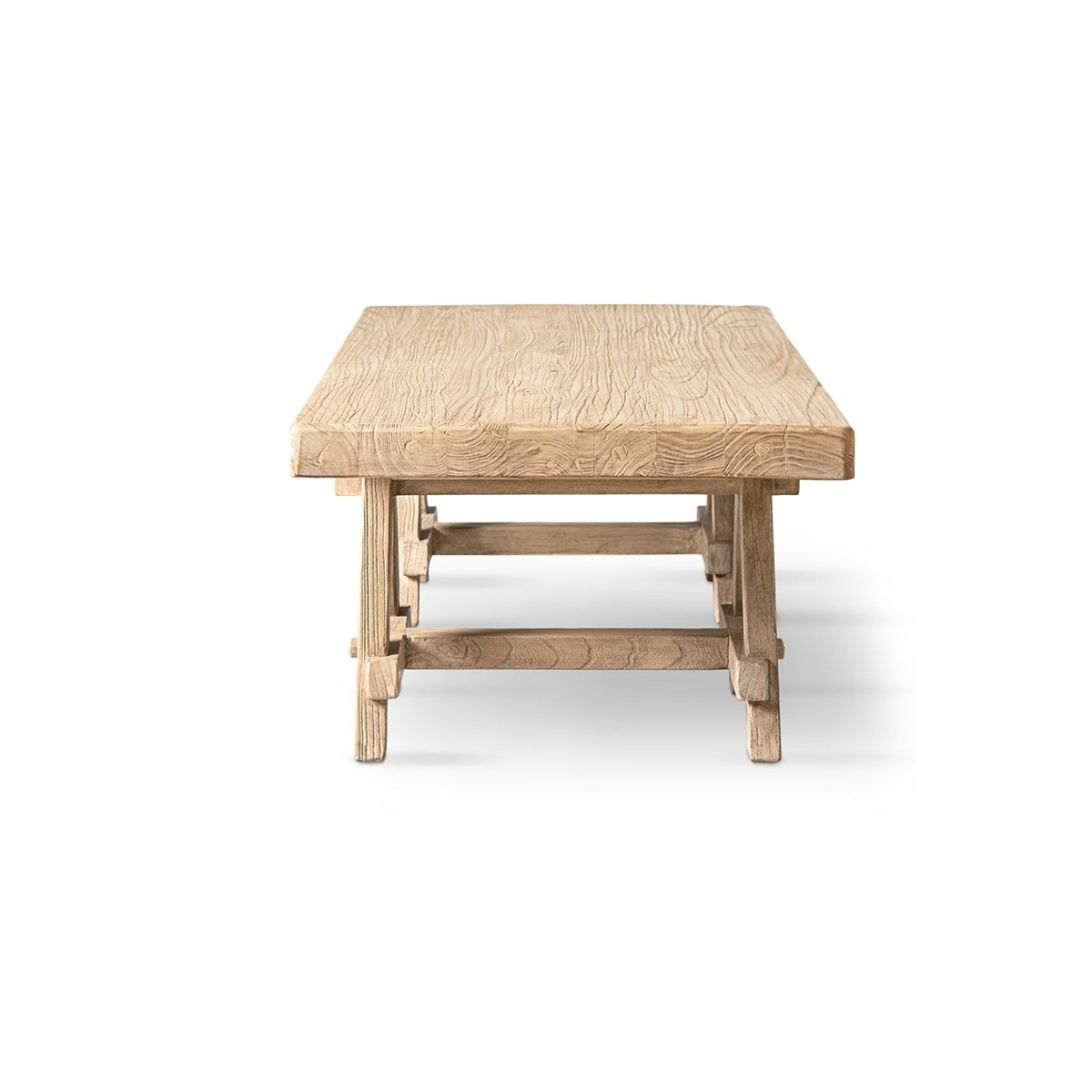 Hawthorne Reclaimed Elm Rectangular Trestle Coffee Table, Heritage Light Natural Brown - OROA Online Furniture