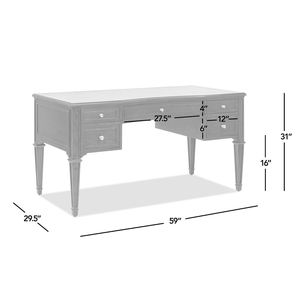 5 Drawer Executive Desk - Dove Gray