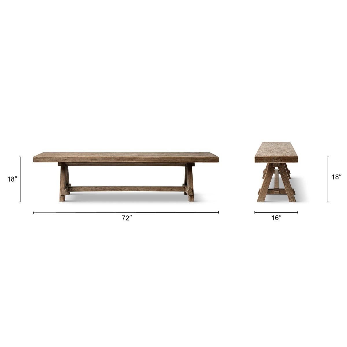Hawthorne Reclaimed Elm Trestle Dining Bench, Heritage Medium Dark Brown - OROA Modern Furniture