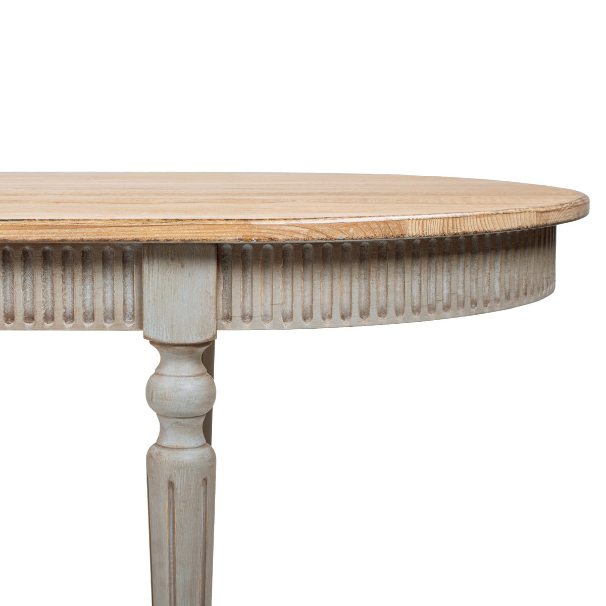 Colette Reclaimed Pine Oval Dining Table, Antique Natural Brown Top and Blue-Grey Base - OROA Modern Furniture