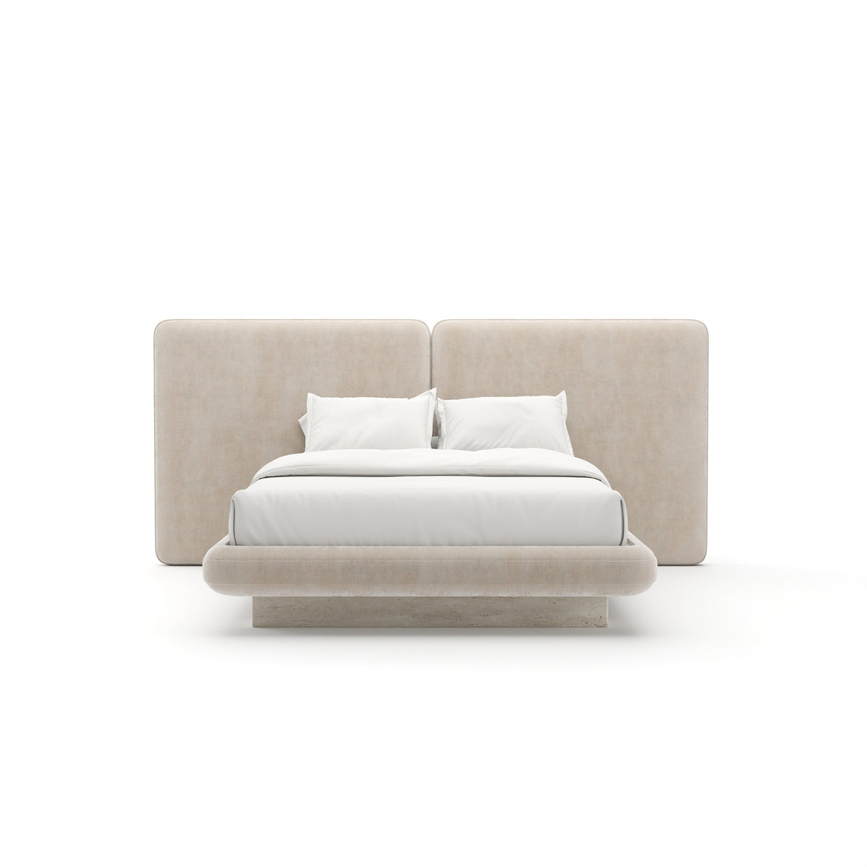 Ivory Velvet 2-Panel King Bed – Overlap – side view