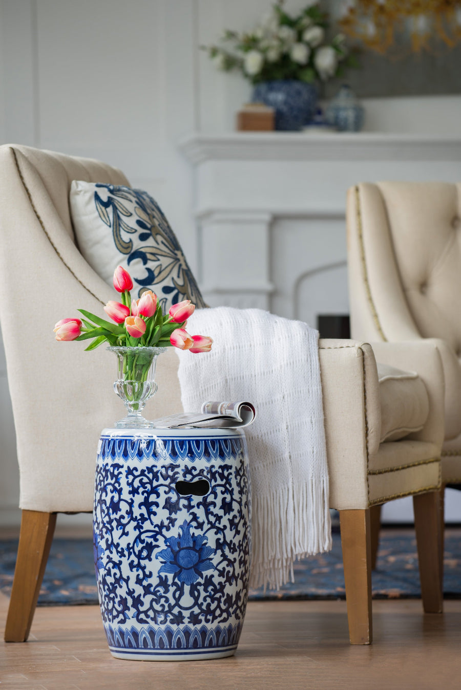 Blue and White Porcelain Garden Stool | OROA