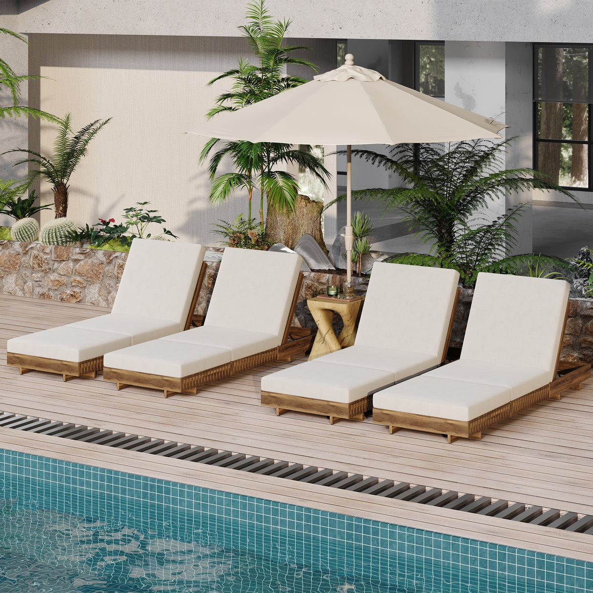 Lounge Chaise Set, Acacia Solid Wood - OROA