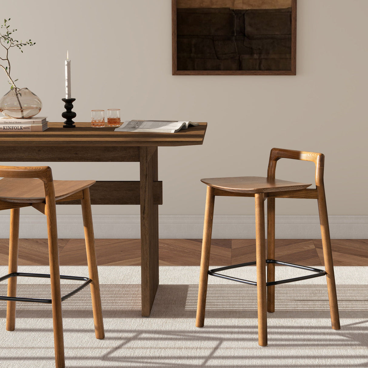 Minimalist Low Back Walnut Counter Stool - OROA