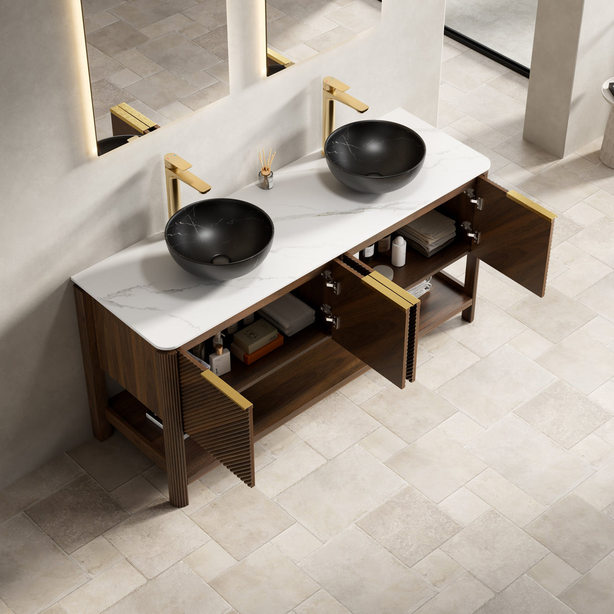 Modern 60" Bathroom Vanity with Sinter Stone Countertop - OROA