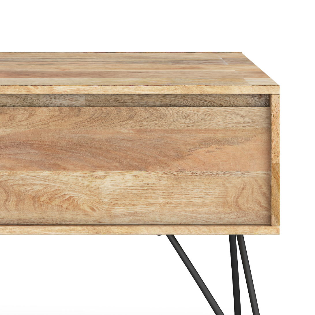 Wooden desk with metal legs on a white background