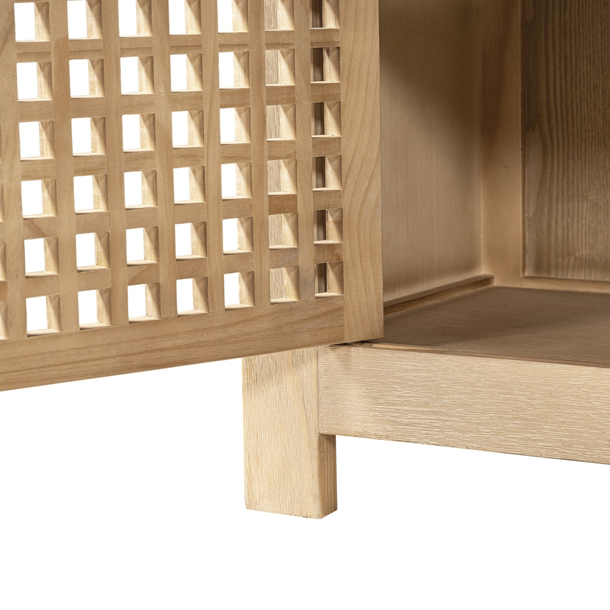 Alden Reclaimed Pine Lattice 4-Door Cabinet, Brushed White - OROA Online Furniture