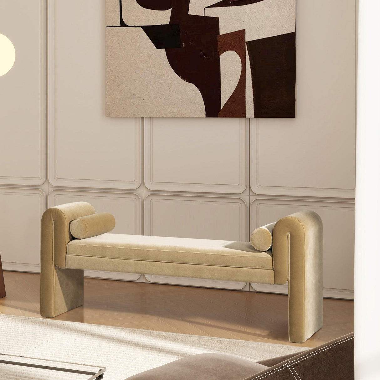 Camel Brown Arched Bench - Mason