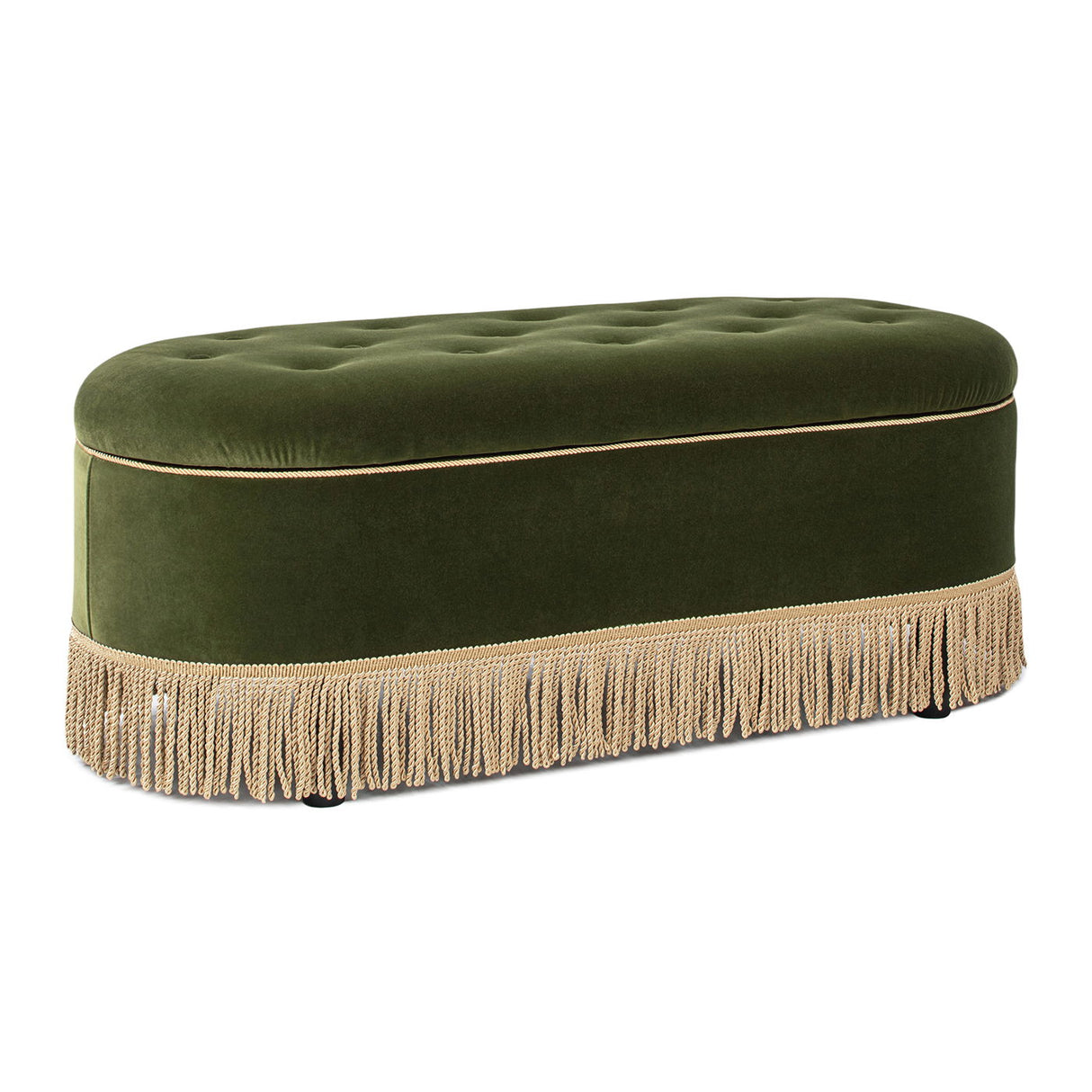 Melindaa - Oval Tufted Bullion Fringe Storage Bench