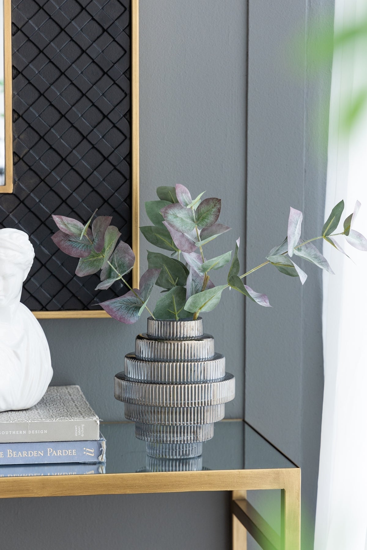 Multi-Tiered Geometric Vase with Smoked Blue Finish (S/2)