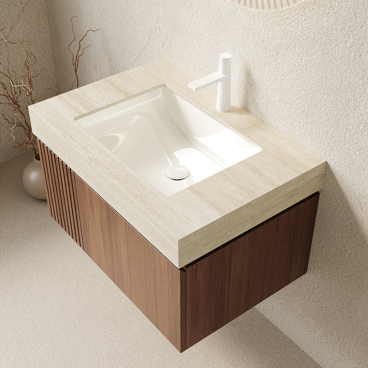 Contemporary Bathroom Vanity & Sink Travertine - OROA