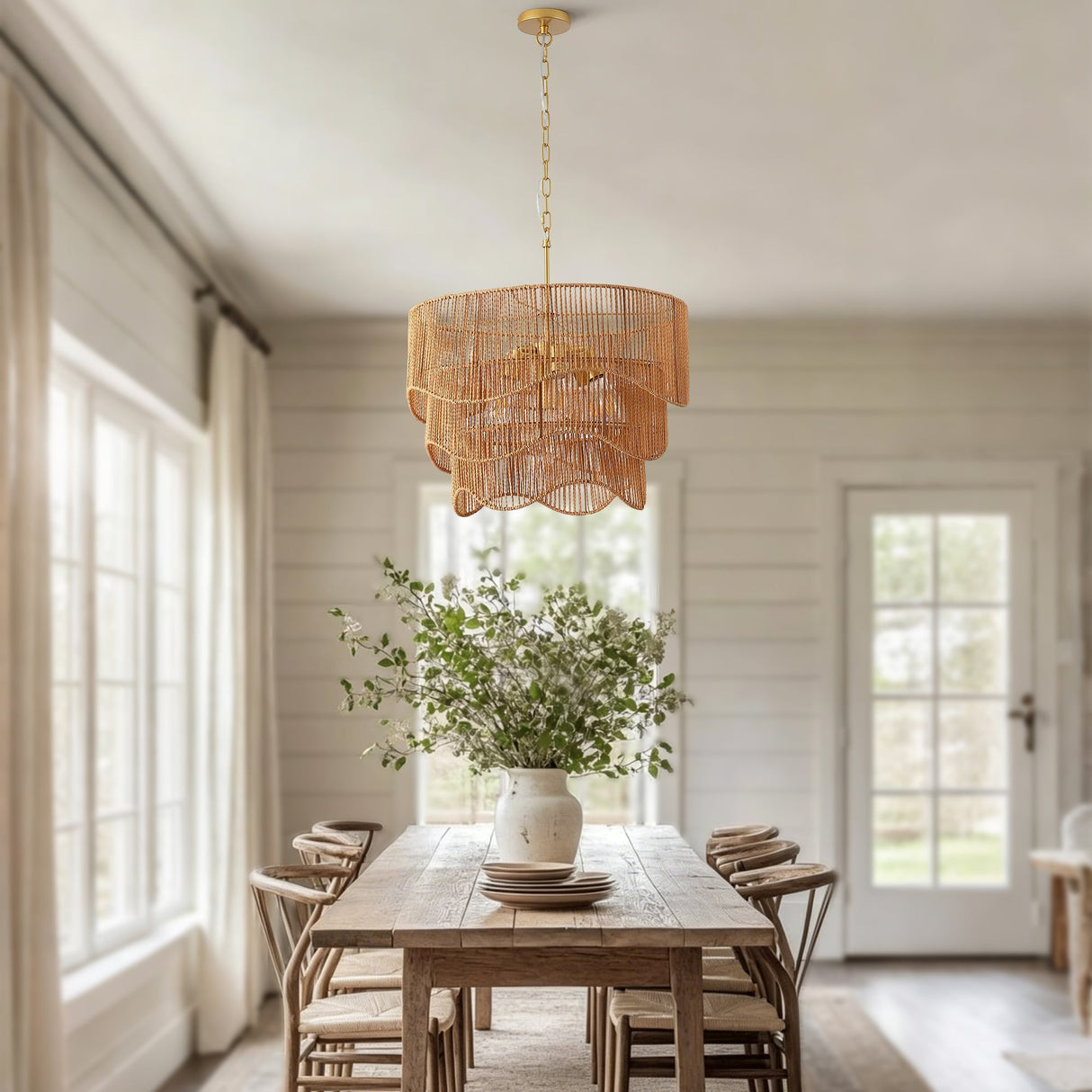Handwoven Paper Rattan Boho Chandelier - OROA