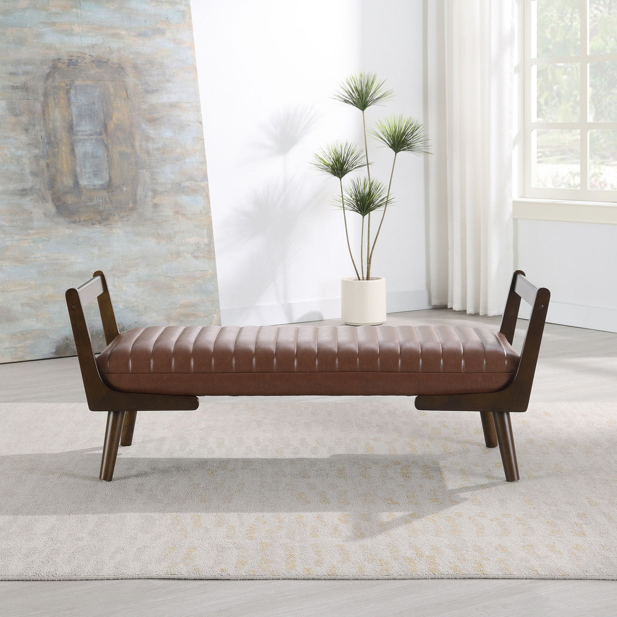 Mid-Century Bench With Wood Legs - OROA