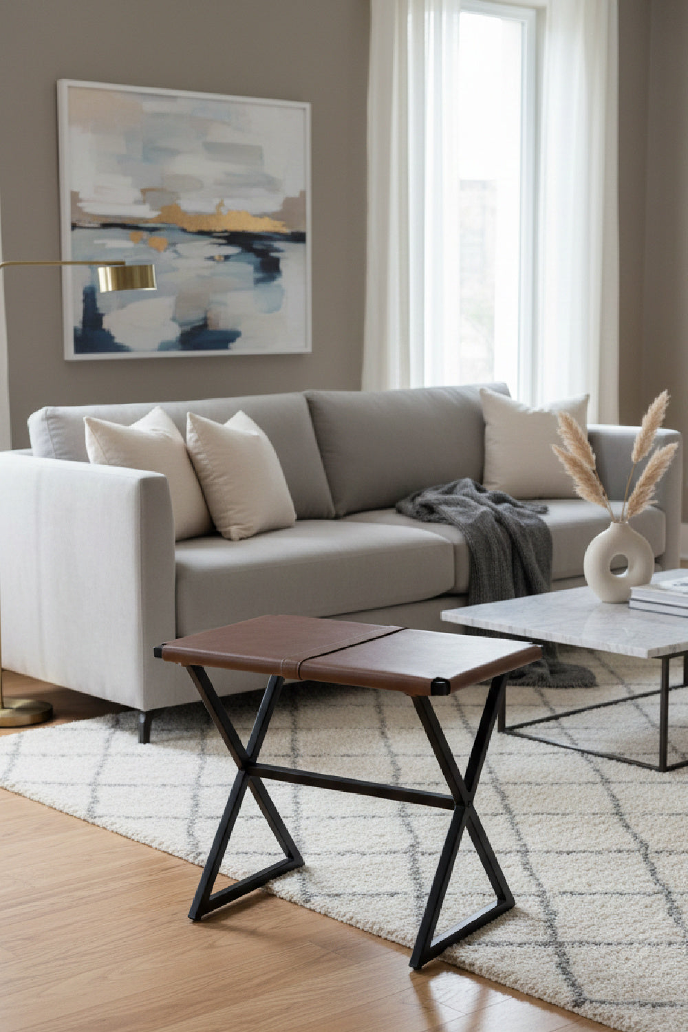 Brown Leather Stool by Splendido Elon Accent Stool, alternate view 2