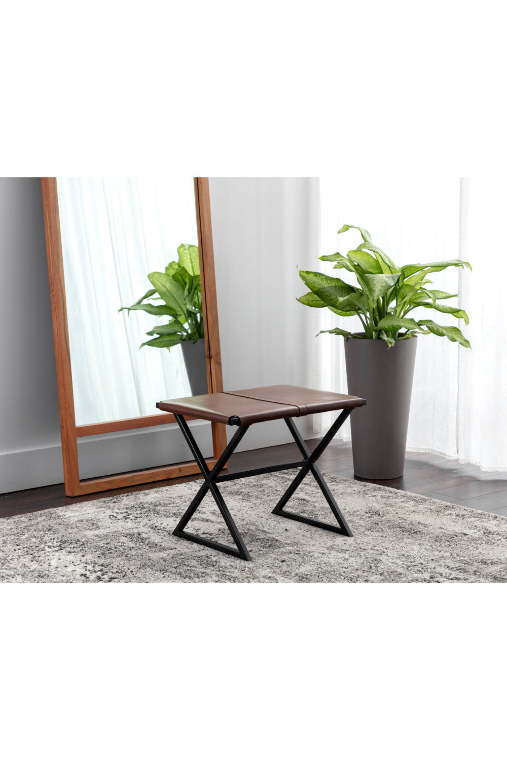 Brown Leather Stool by Splendido Elon Accent Stool, alternate view 5