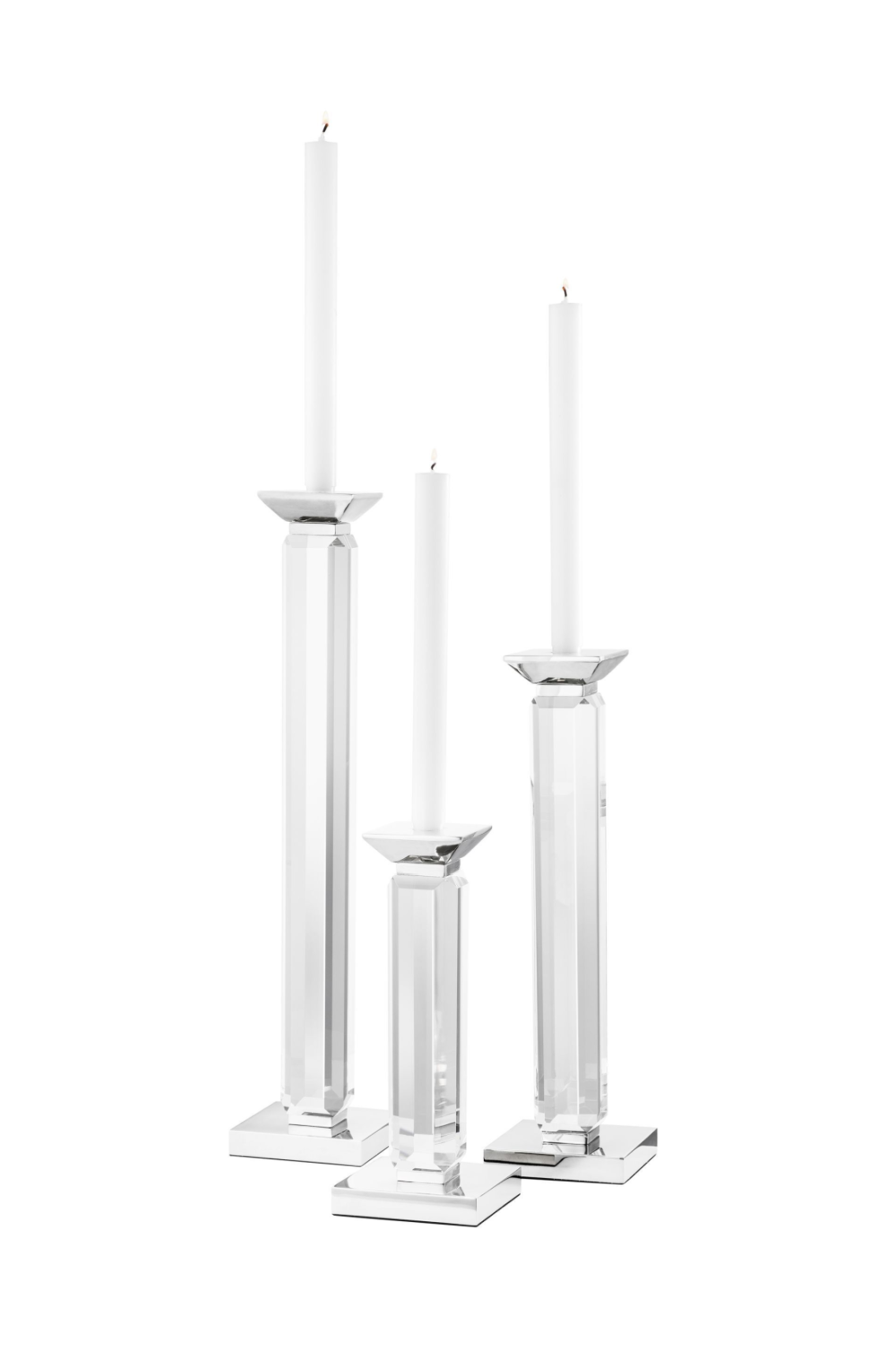Crystal Glass Stick Candle Holder Set of 3 - Eichholtz Livia | OROA TRADE