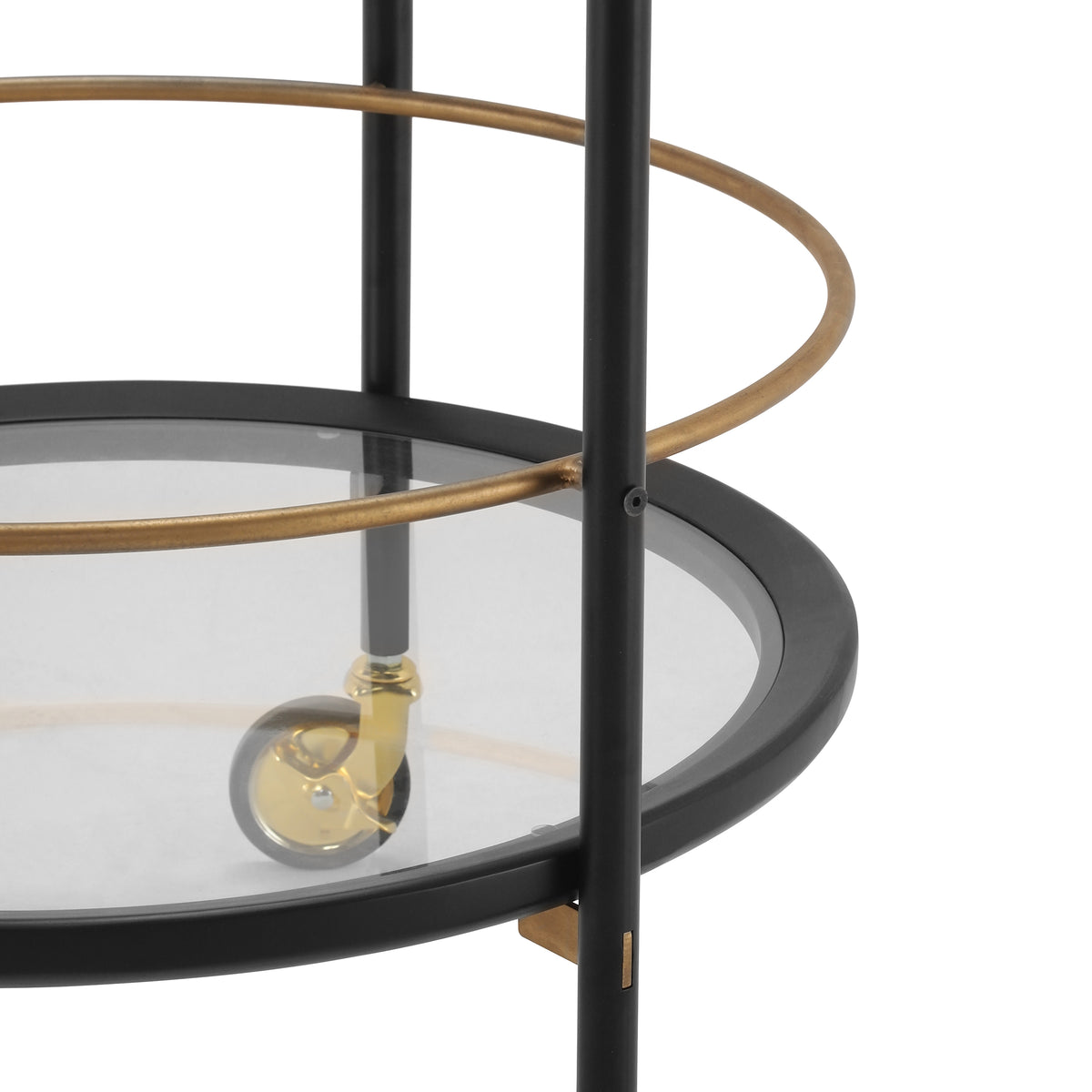 Modern Round Bar Cart with Tempered Glass Shelves and Gold Accents - OROA Online Furniture