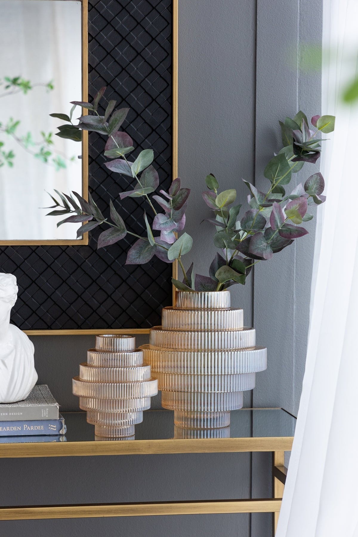 Tiered Geometric Amber Luster Clear Vase (S/2)