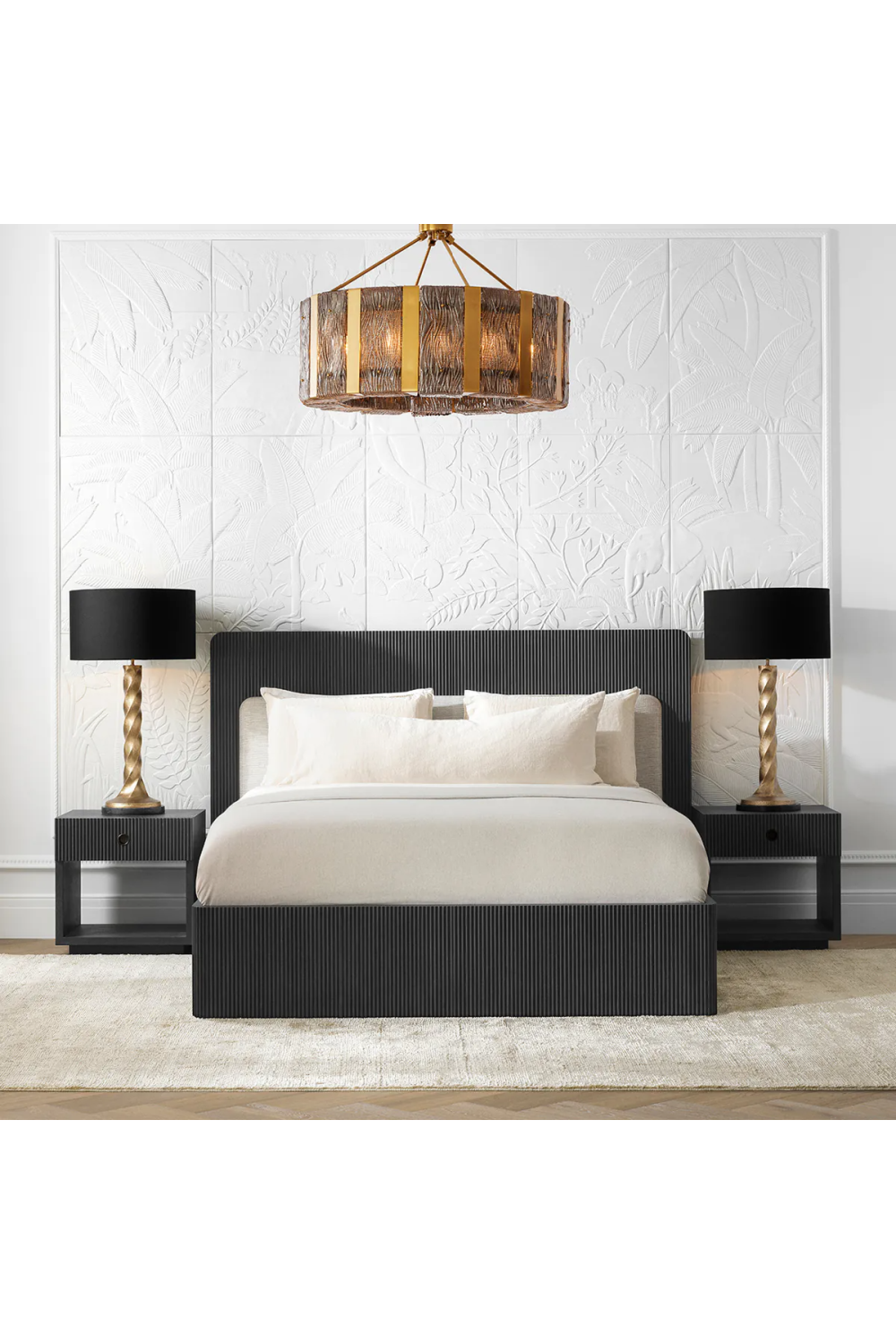 Dark Ribbed Wood Queen Bed | Eichholtz Dimitrios | Oroa.com