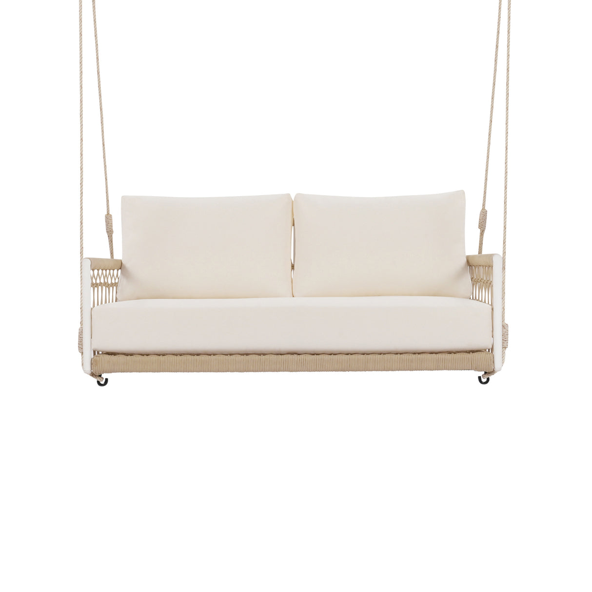 Beige swing with white cushions on a white background