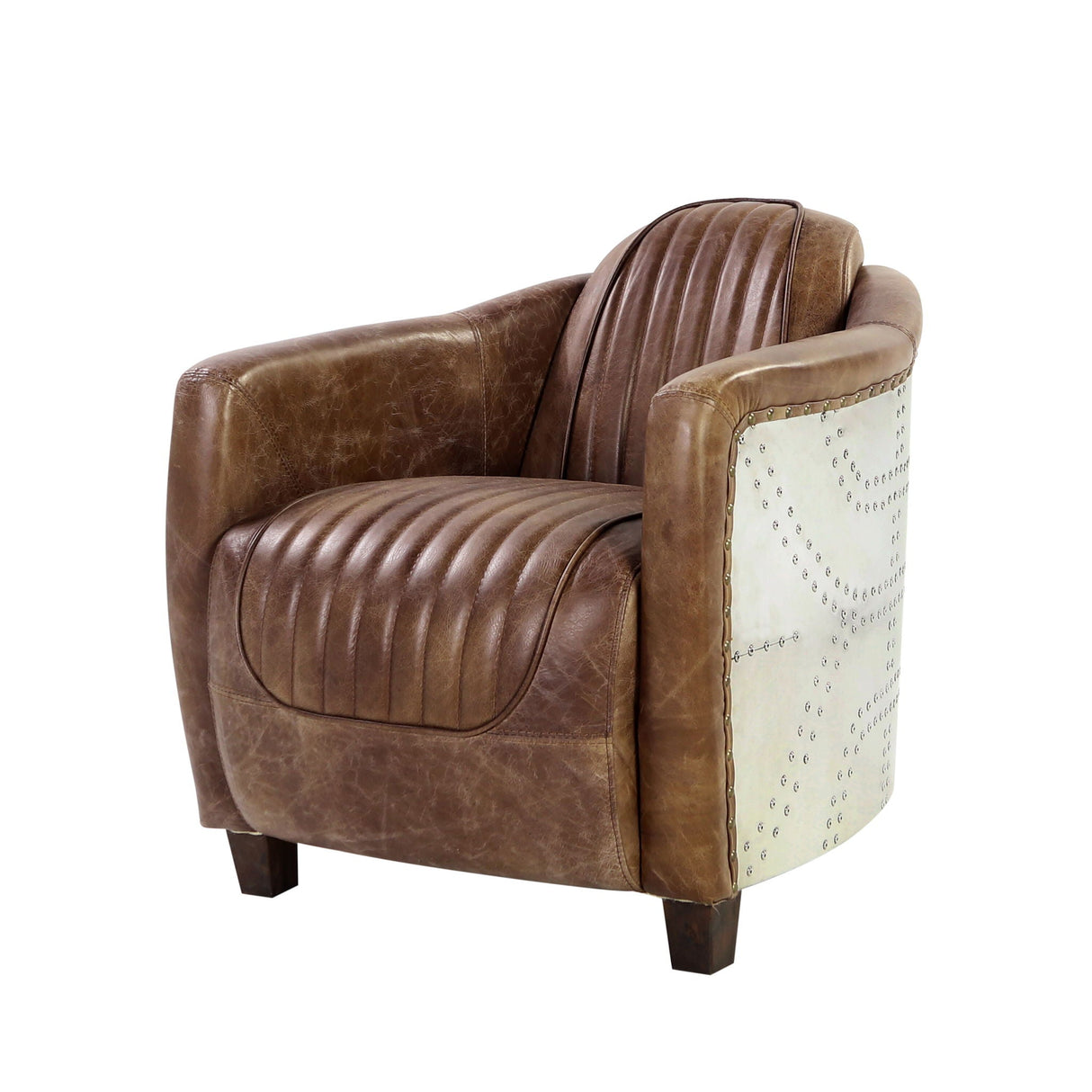 Brown leather armchair with a decorative white panel