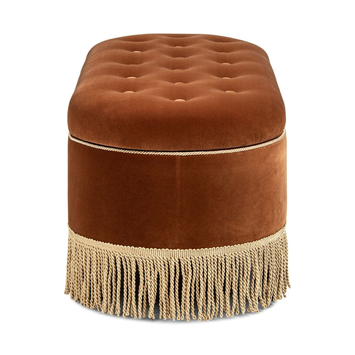 Melindaa - Oval Tufted Bullion Fringe Storage Bench