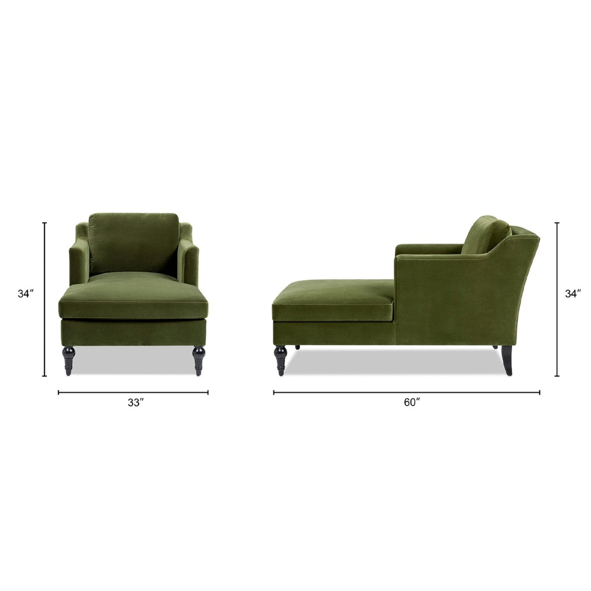 Josephine Upholstered Chaise Lounge, Olive Green Performance Velvet - OROA Modern Furniture