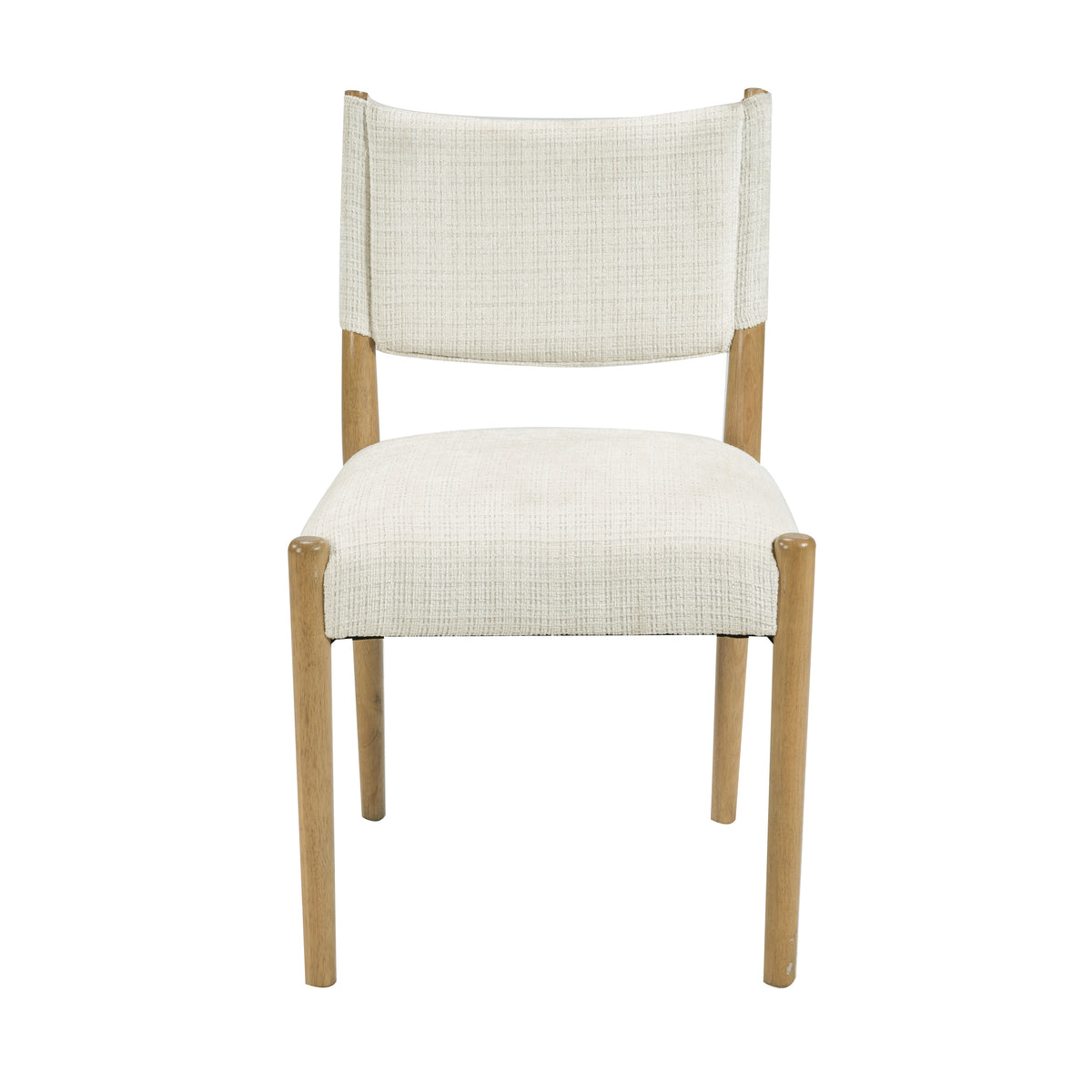 Cream Upholstered Natural Wood Dining Chairs — front view