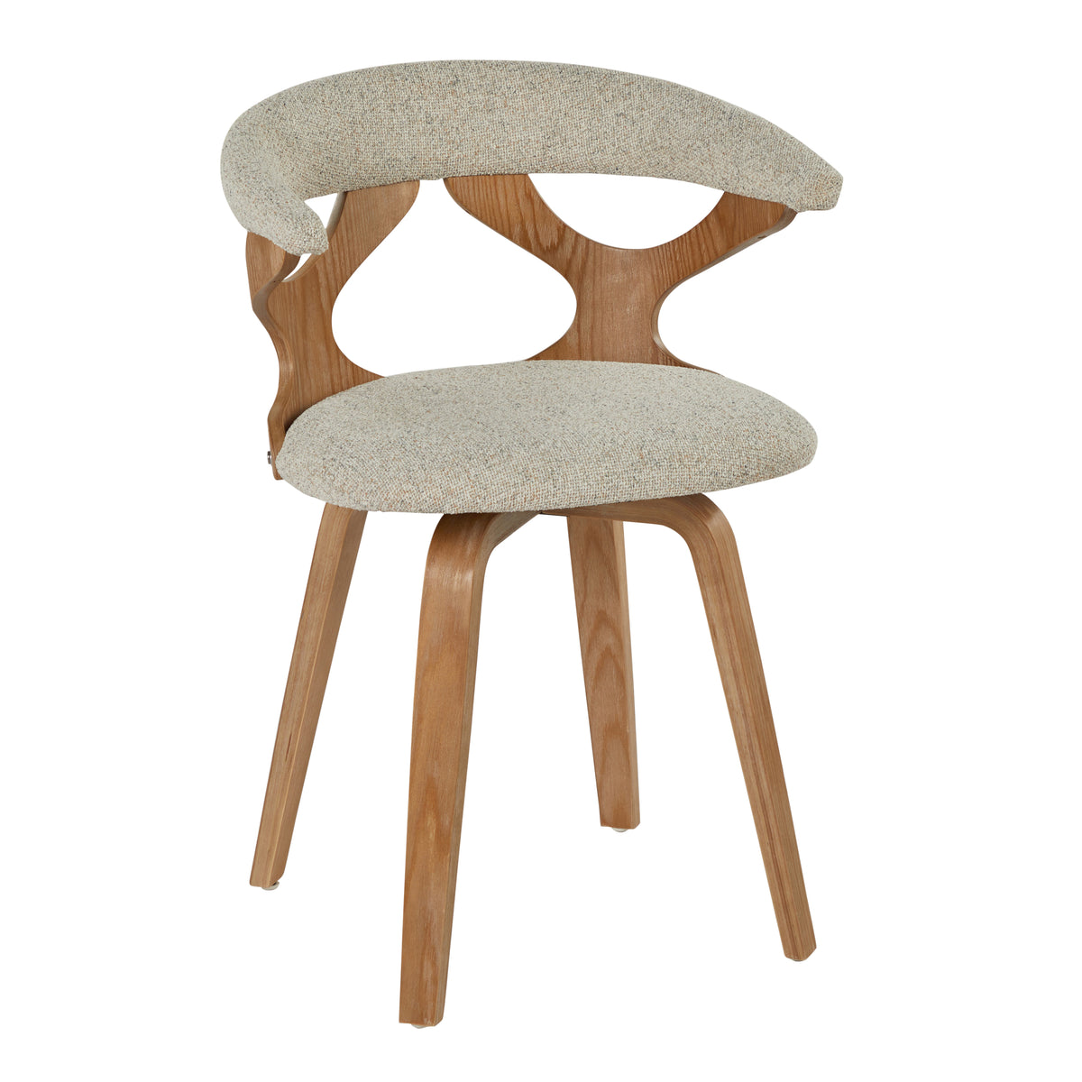 Oatmeal Fabric Swivel Dining Chair with Whitewashed Wood — front three-quarter view