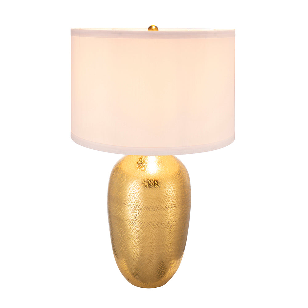 Round Aluminum Sheet Gold Table Lamp with White Fabric Shade