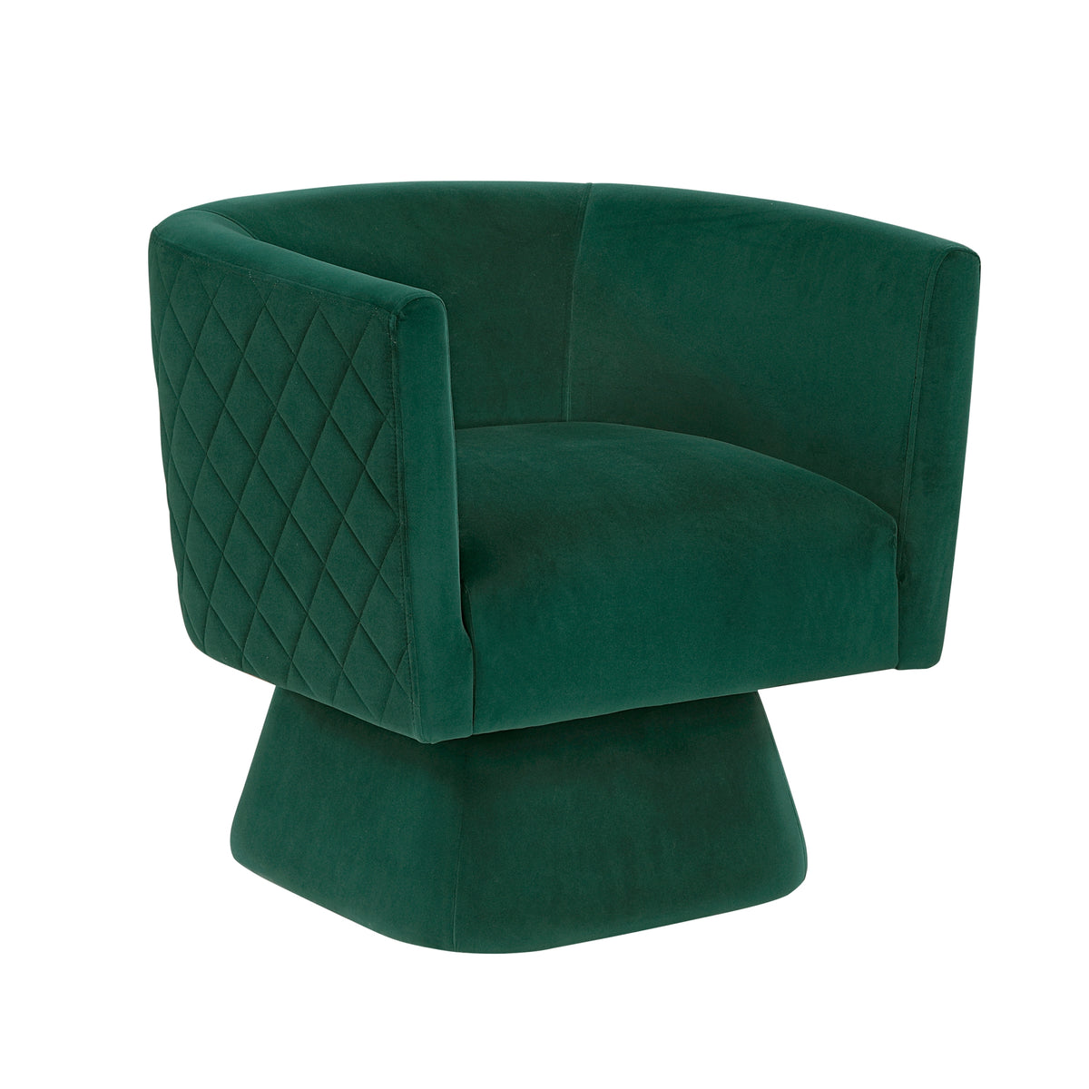 Emerald Green Diamond Stitched Velvet Swivel Chair – OROA, view 1
