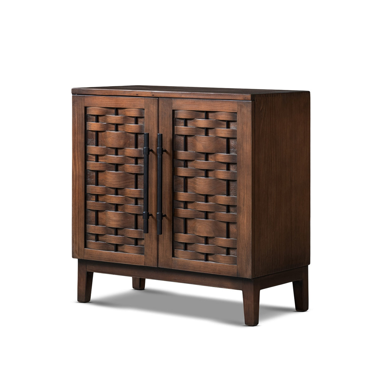Koa Woven Wood Cabinet with Textured Door Fronts, Dark Brown Reclaimed Pine - OROA Modern Furniture