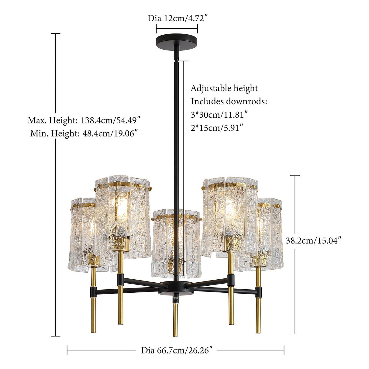 5 Light Farmhouse Chandelier, Textured Glass Pendant Light
