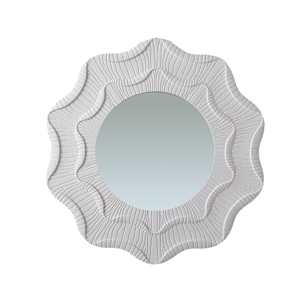 Cream White Ruffled Round Wall Mirror |