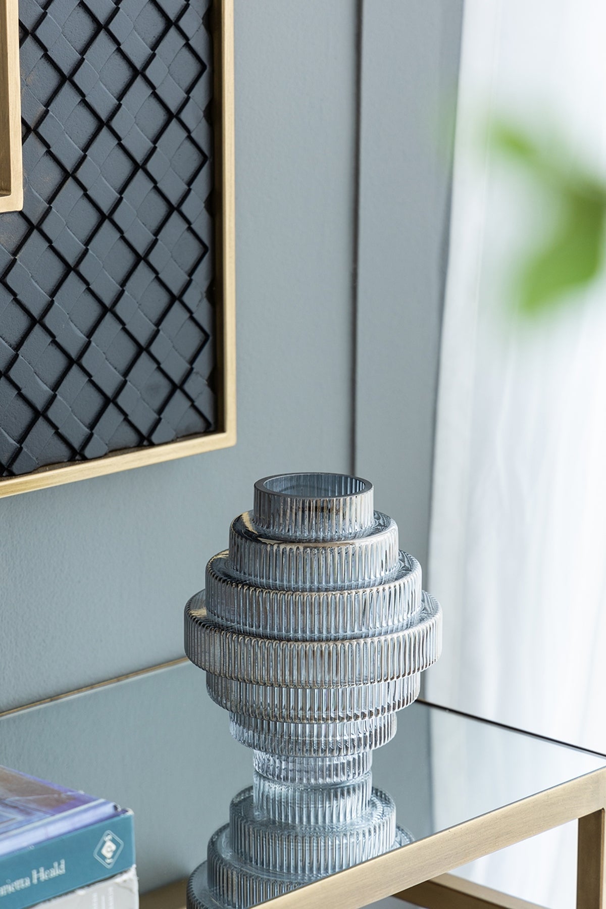 Multi-Tiered Geometric Vase with Smoked Blue Finish (S/2)