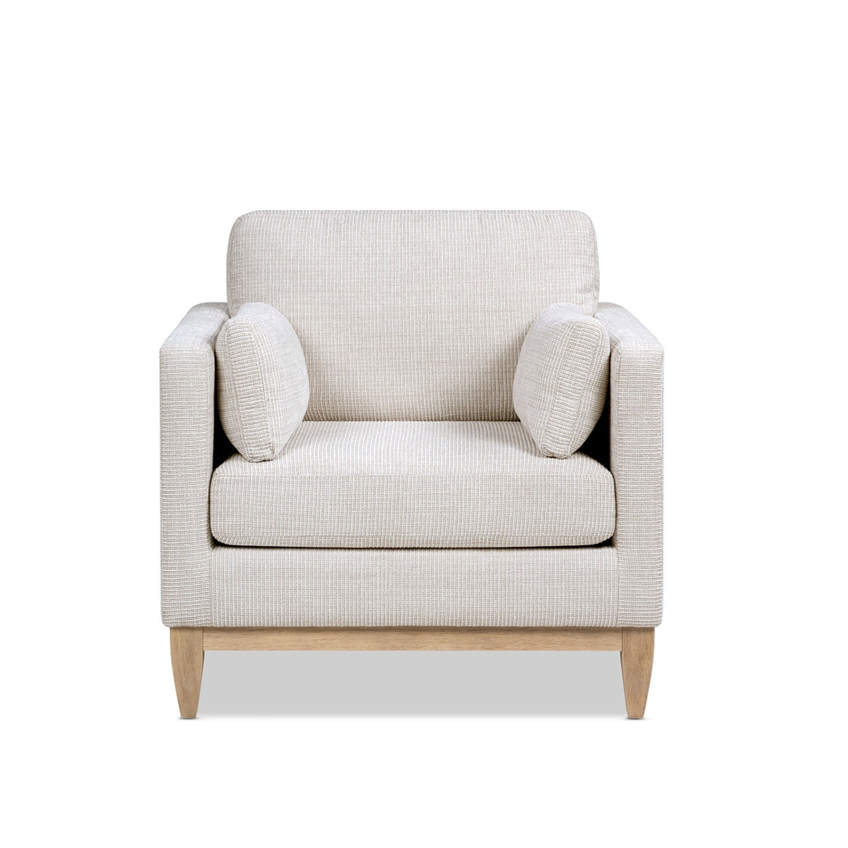 Knox Modern Farmhouse Arm Chair, Light Beige Chenille with Pinewood Frame - OROA Online Furniture