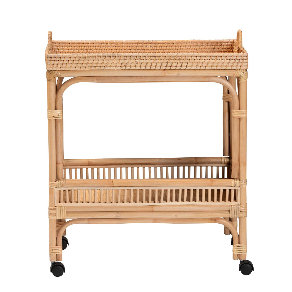 Modern Bohemian Natural Brown Rattan Wine Cart - OROA Online Furniture