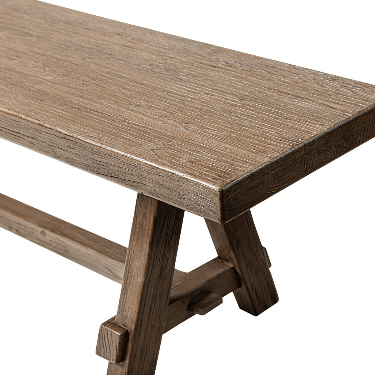 Hawthorne Reclaimed Elm Trestle Dining Bench, Heritage Medium Dark Brown - OROA Modern Furniture