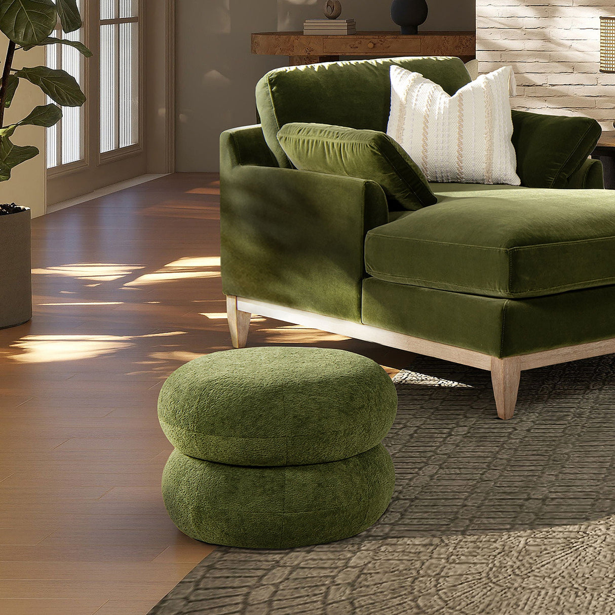 Nest - Round Upholstered Moss Green Ottoman - OROA