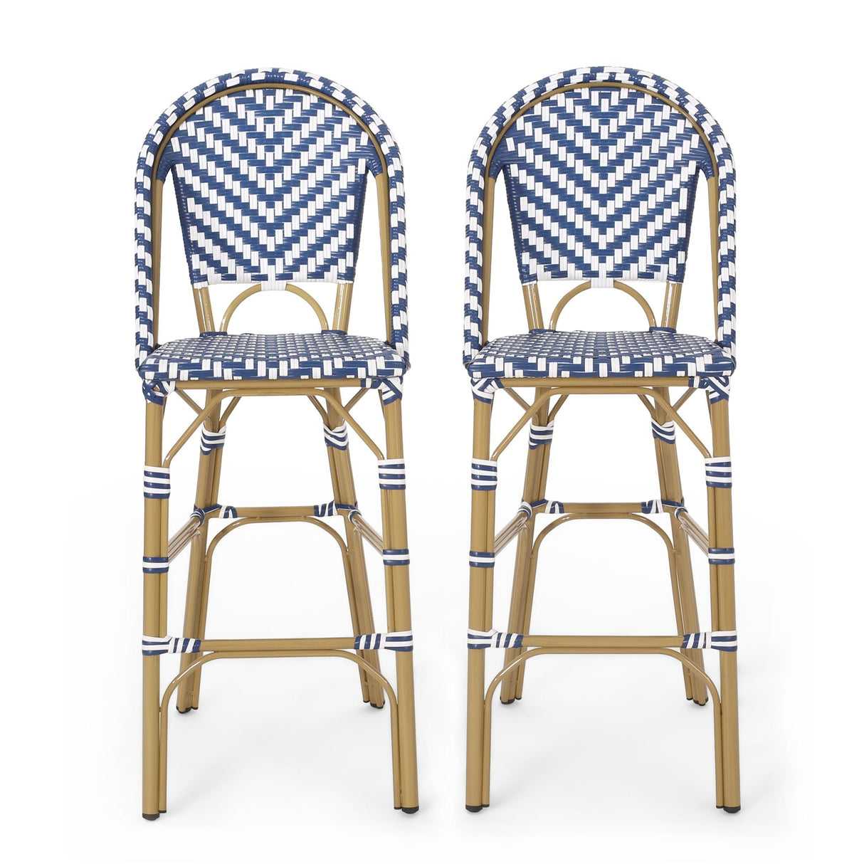 Outdoor Bar Stool Rattan - Navy Blue & White (S/2)