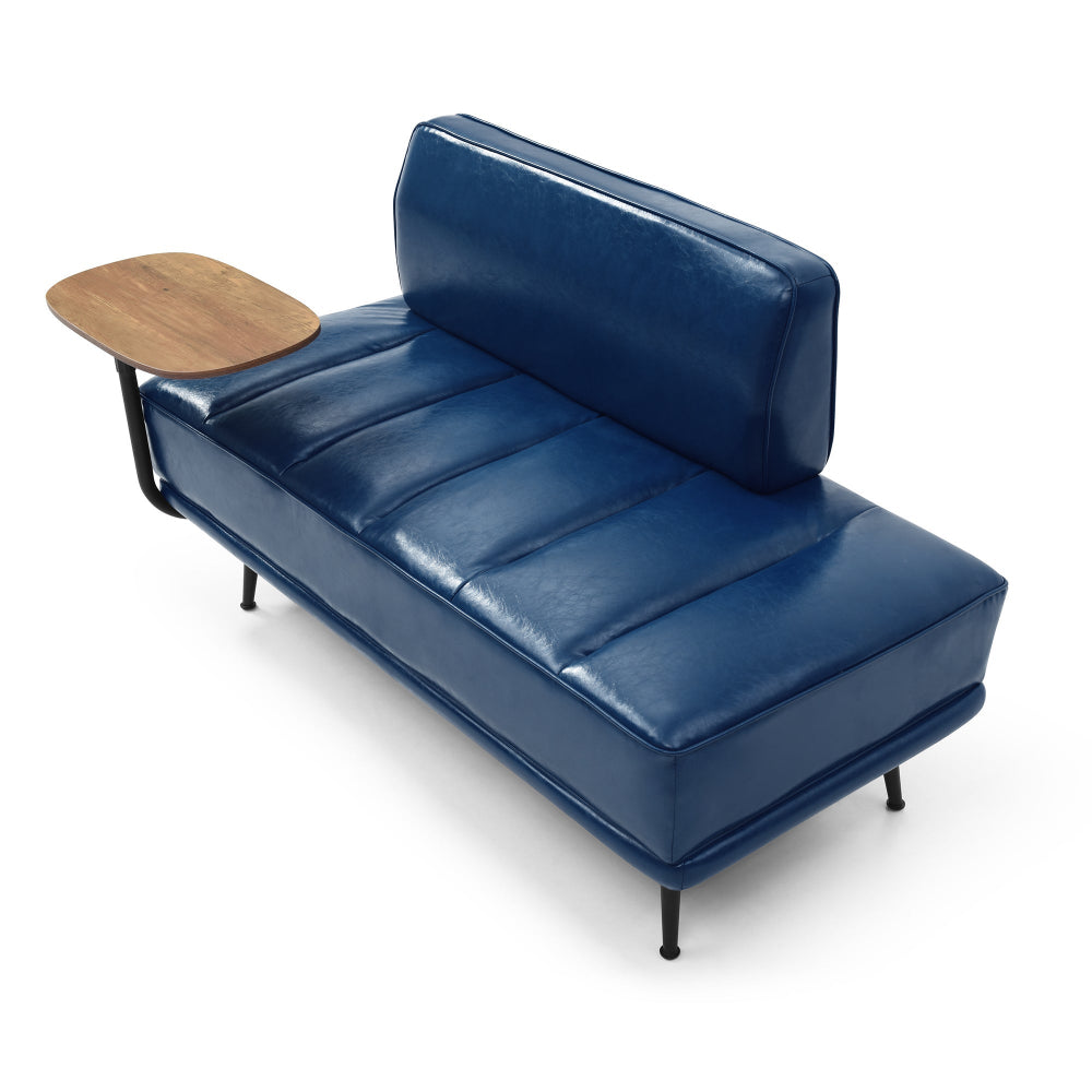 Blue Faux Leather Two-Seat Bench with Side Table | Catchy