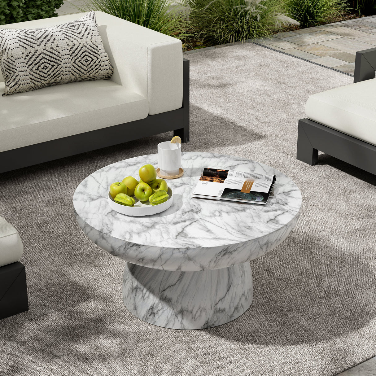 Marble Outdoor Coffee Table - Modern White