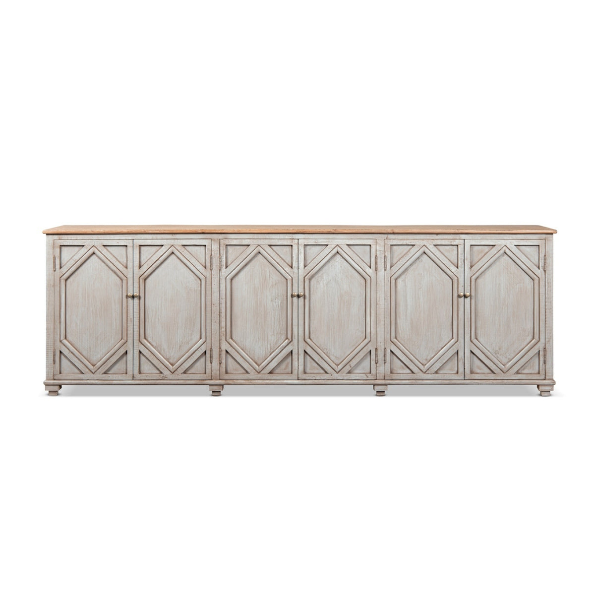 Colette Extra Wide 6-Door Cabinet Sideboard, Antique Natural Brown and Blue-Grey Reclaimed Pine - OROA Modern Furniture