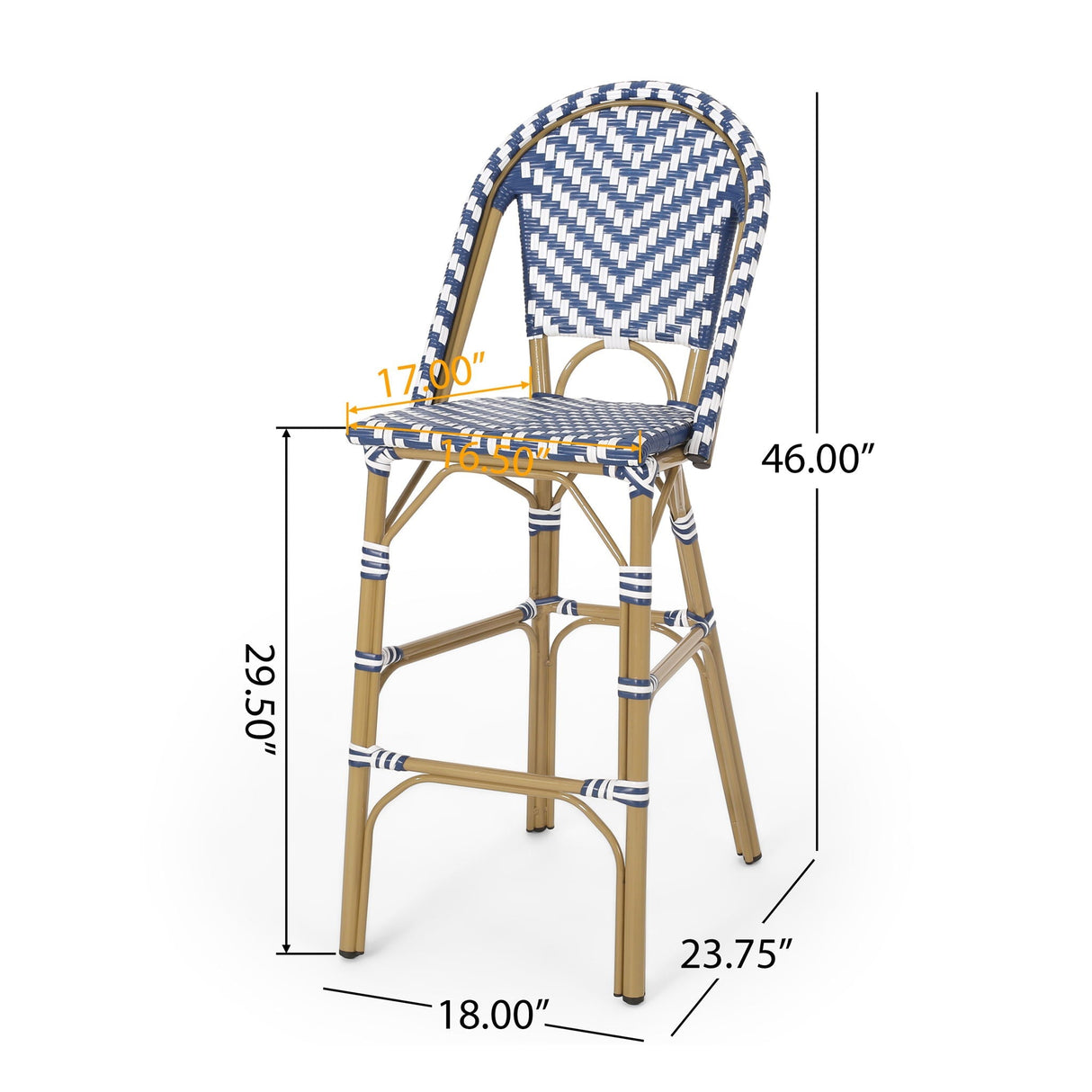 Outdoor Bar Stool Rattan - Navy Blue & White (S/2)