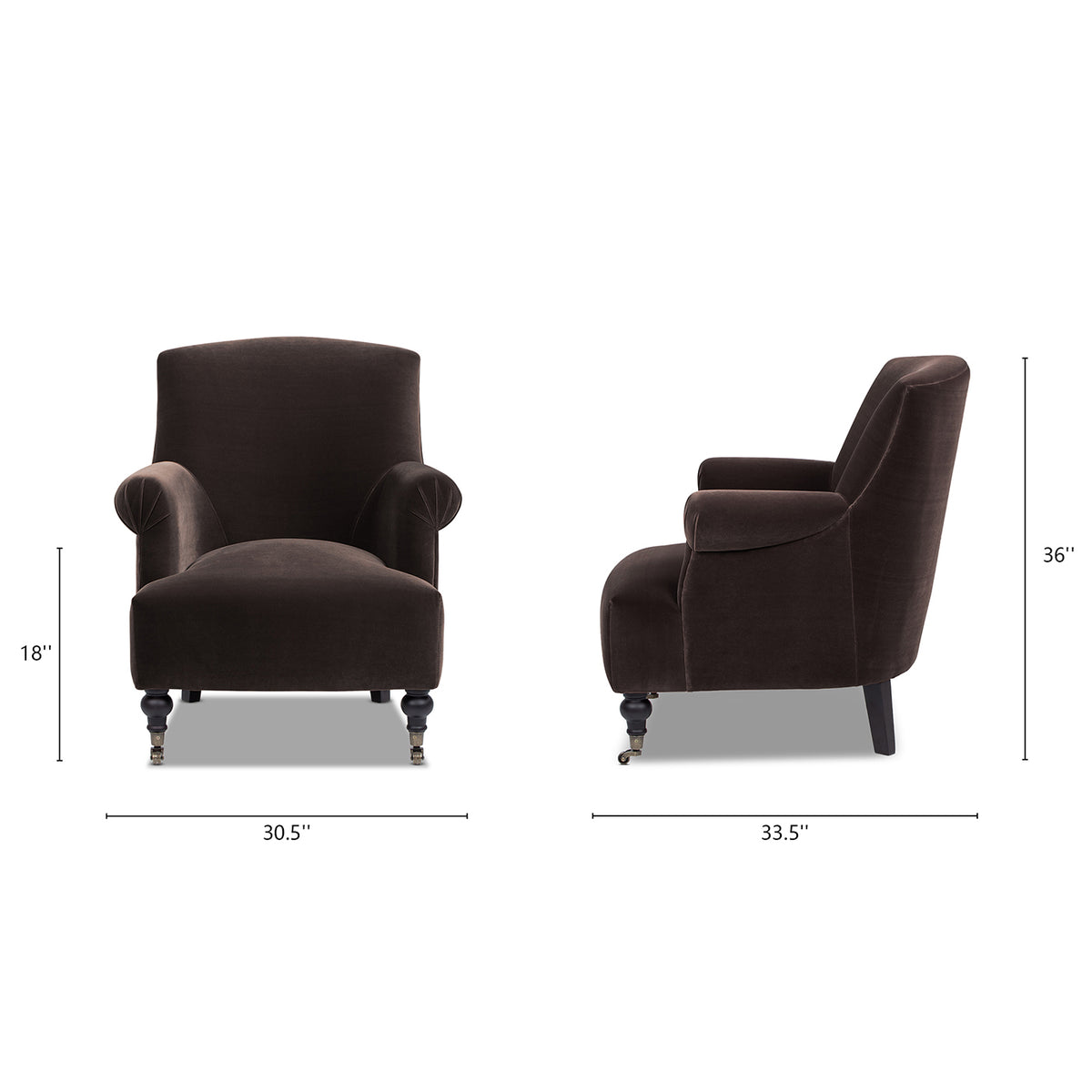 Eloise Pleated Sock Arm Accent Armchair, Deep Brown Performance Velvet - OROA Online Furniture