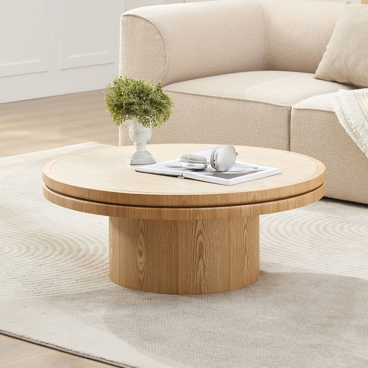 Natural Round Coffee Table with Sintered Stone Top - OROA