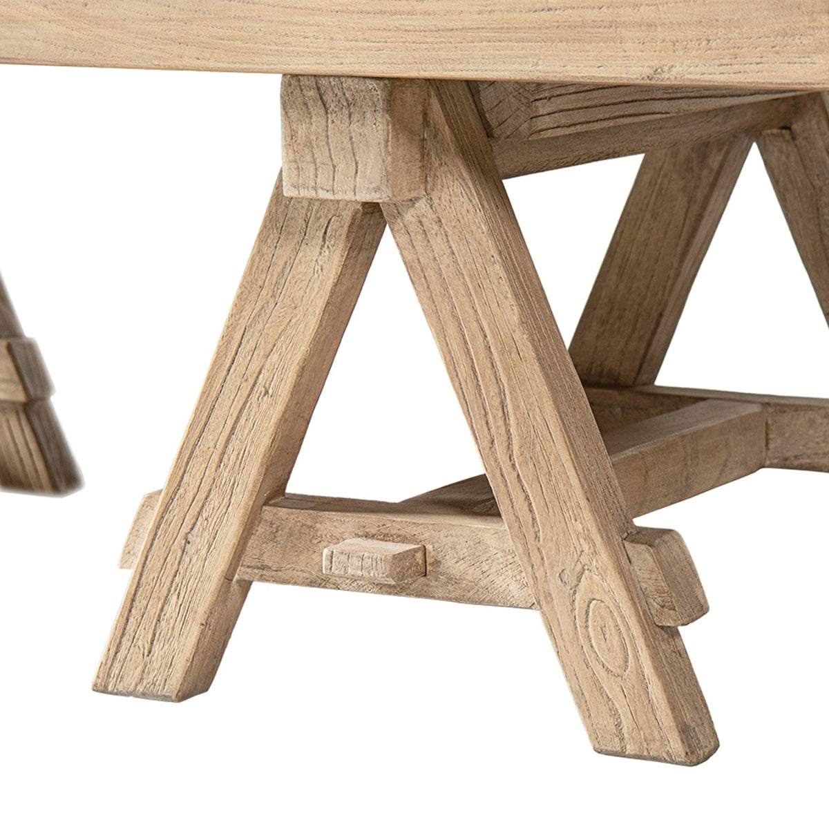 Hawthorne Reclaimed Elm Rectangular Trestle Coffee Table, Heritage Light Natural Brown - OROA Online Furniture